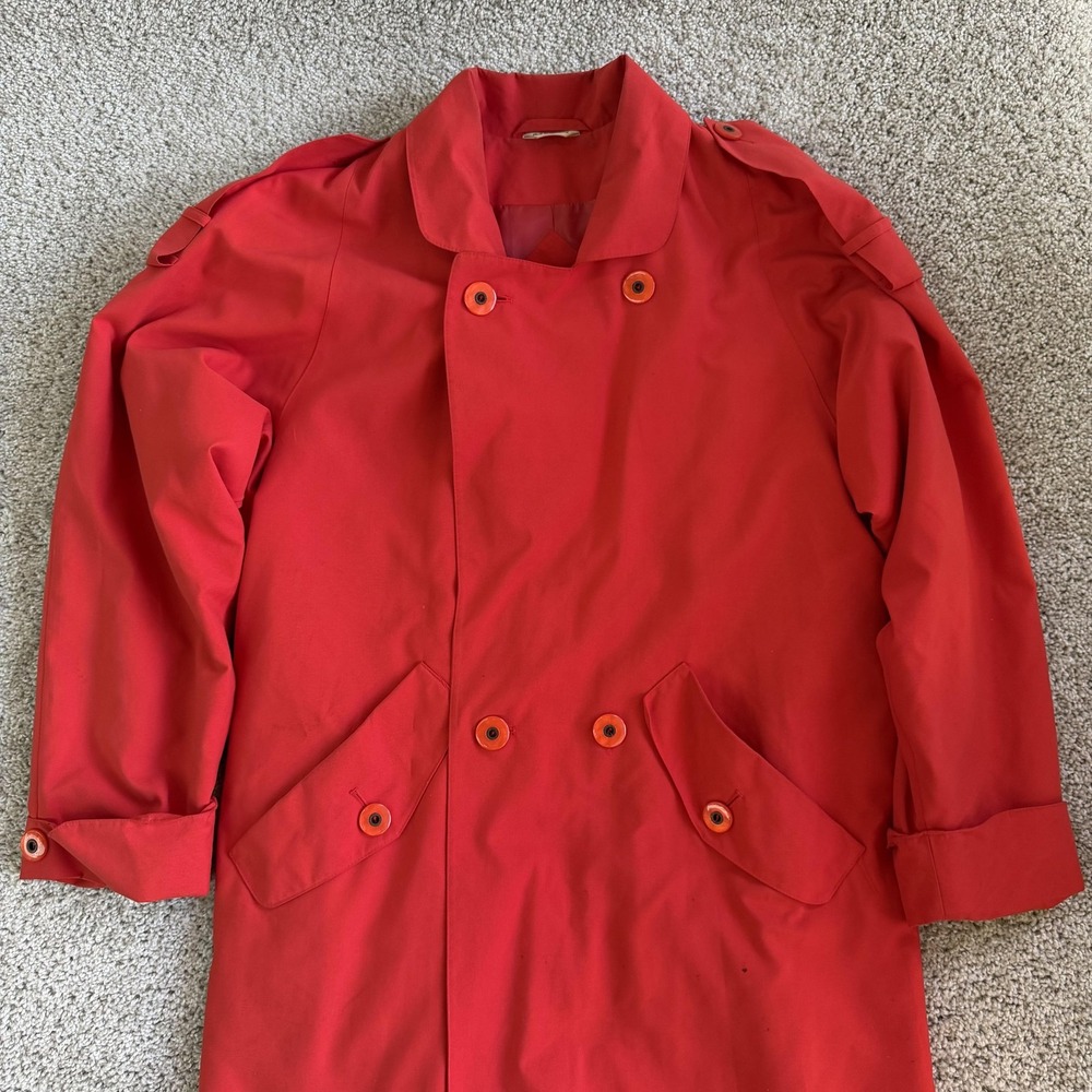 Vintage American Bazaar Coat Womens 8 Red Polyester Trench Button Long Lined